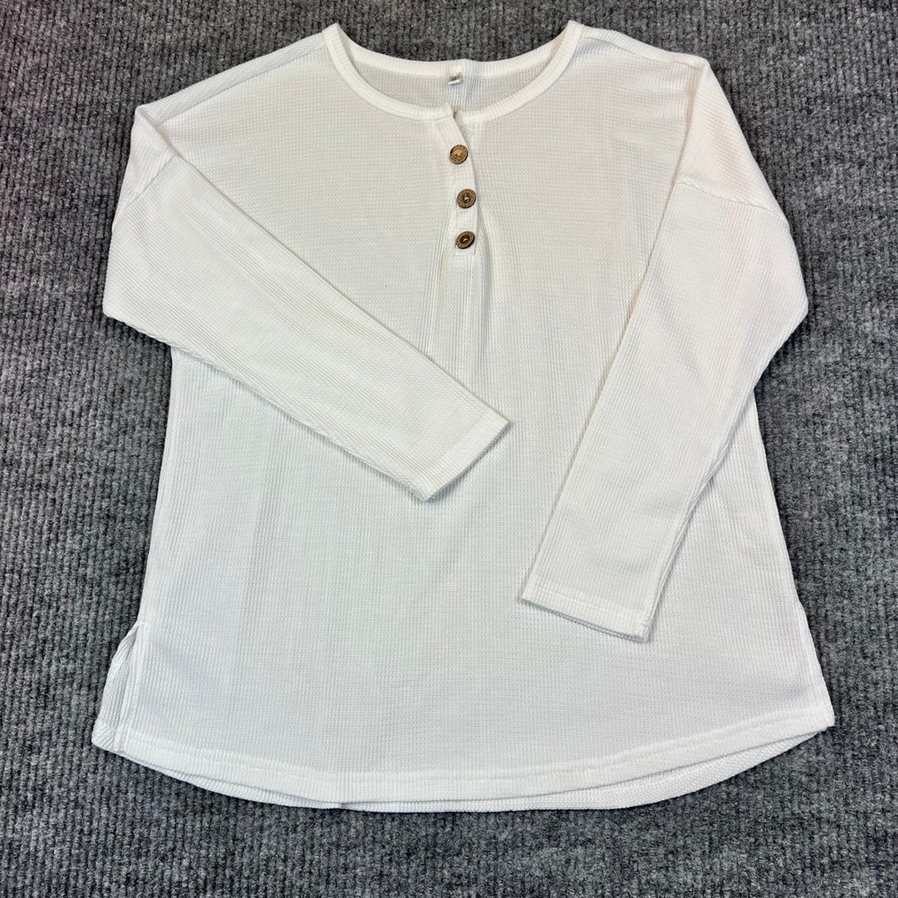 Unbranded Henley Top Polyester Waffle Knit Casual White Minimalist Cabincore XL